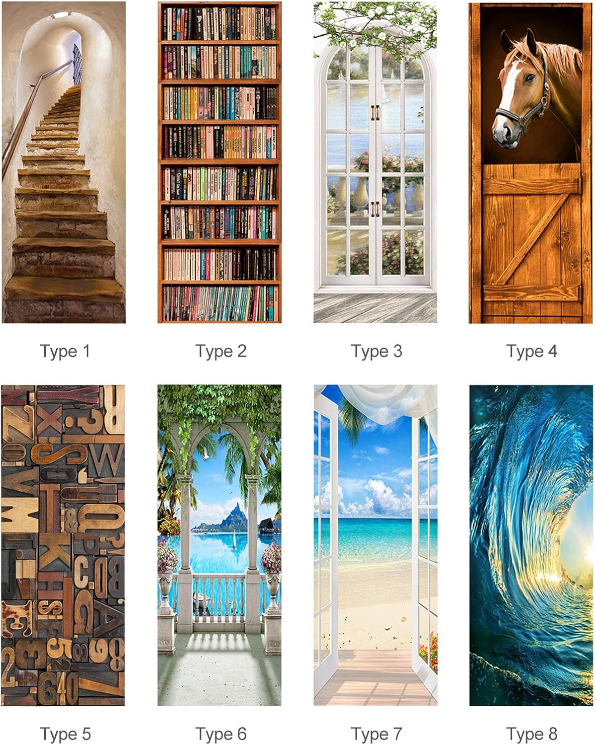 3D Door Mural Removable Self Adhesive Wall Decal Vinyl Door Art Decor for Home Decorations