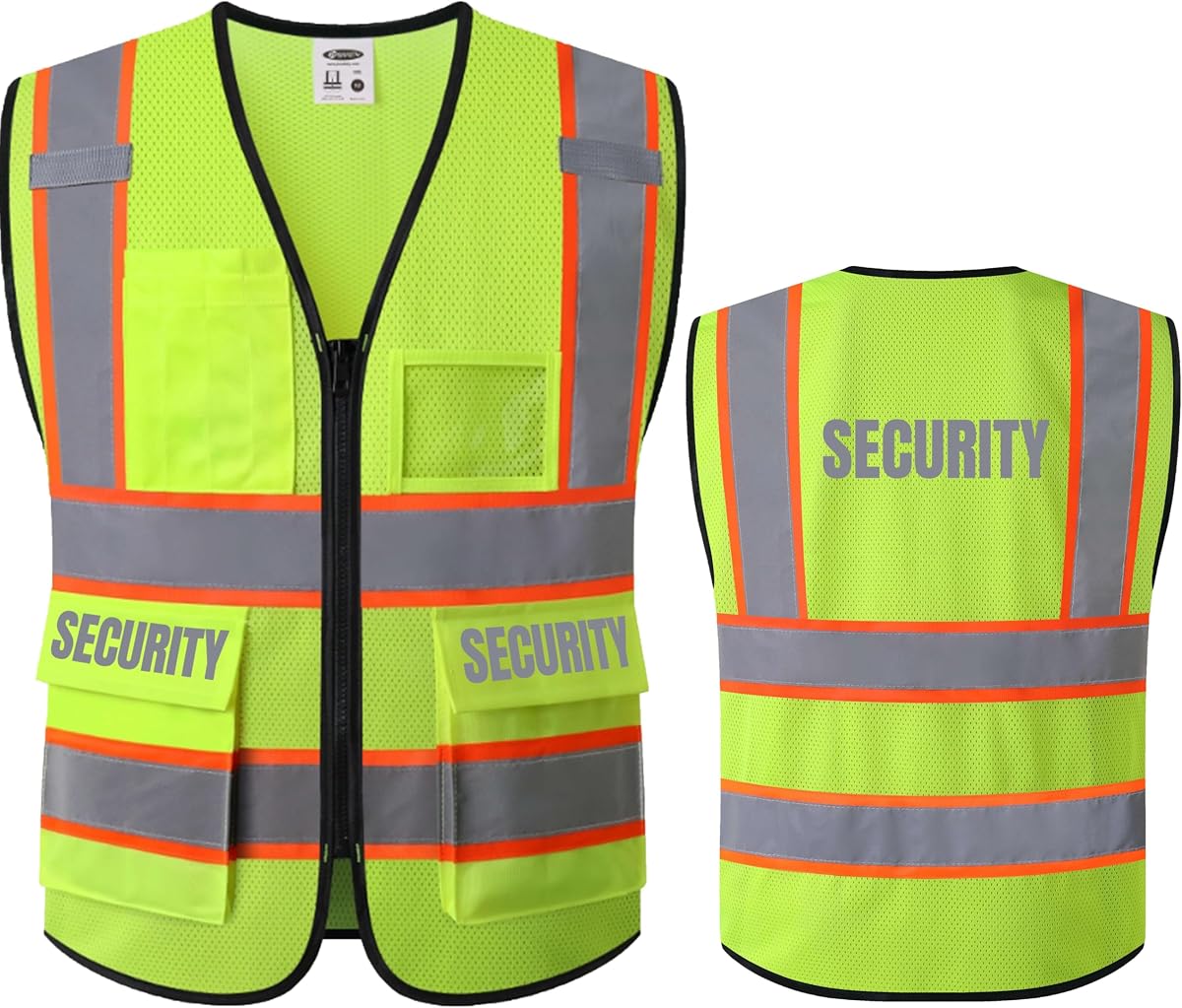 Security Vest for Security Guard Hi Vis Safety Vest for Men Women Reflective Vests with Pockets Meet ANSI/ISEA
