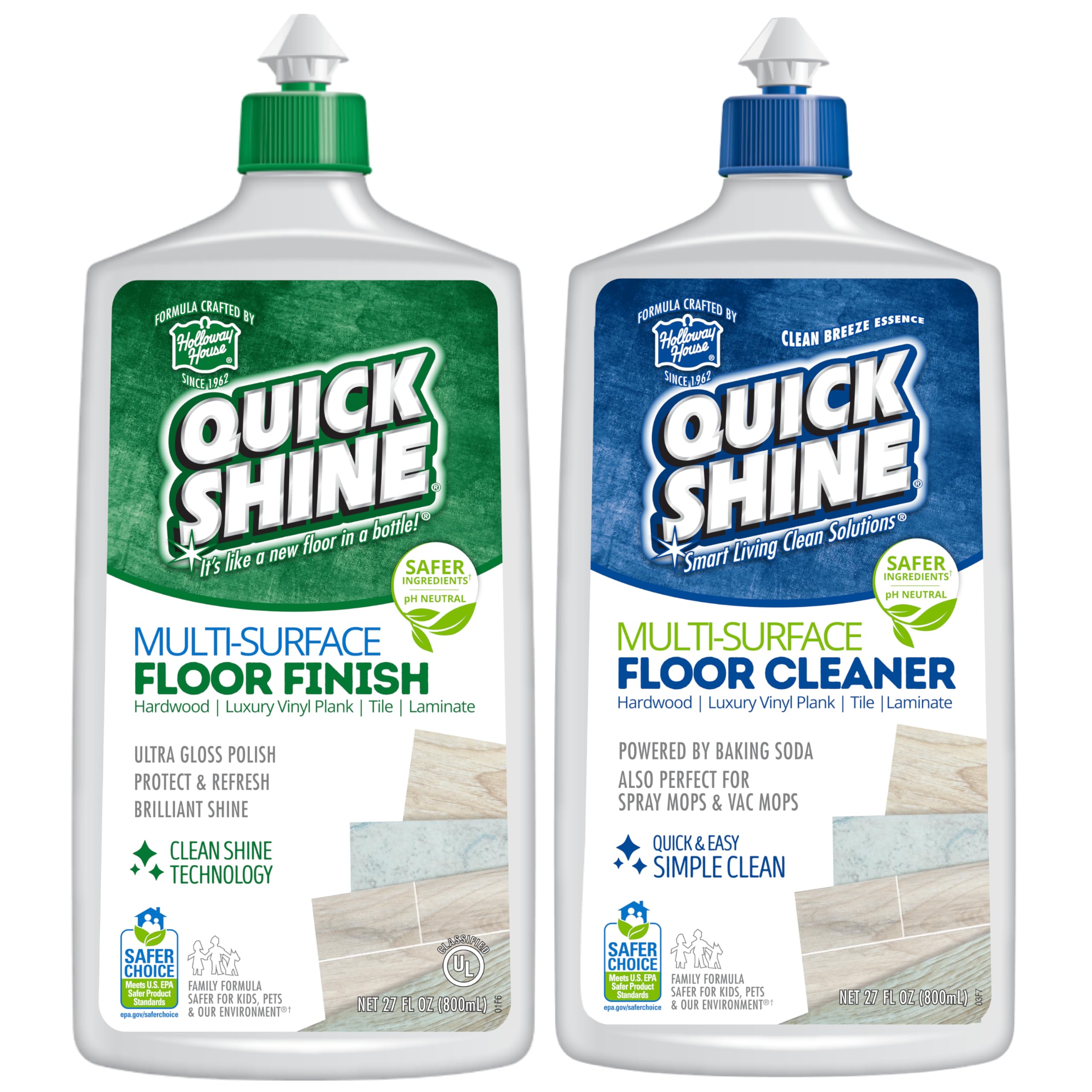Quick ShineMulti Surface Floor Cleaner & Floor Polish w/Clean Shine Technology 2-27oz Bottles | Use on Hardwood, Laminate, Luxury Vinyl Plank, Tile & Stone | Safer Choice Formulas