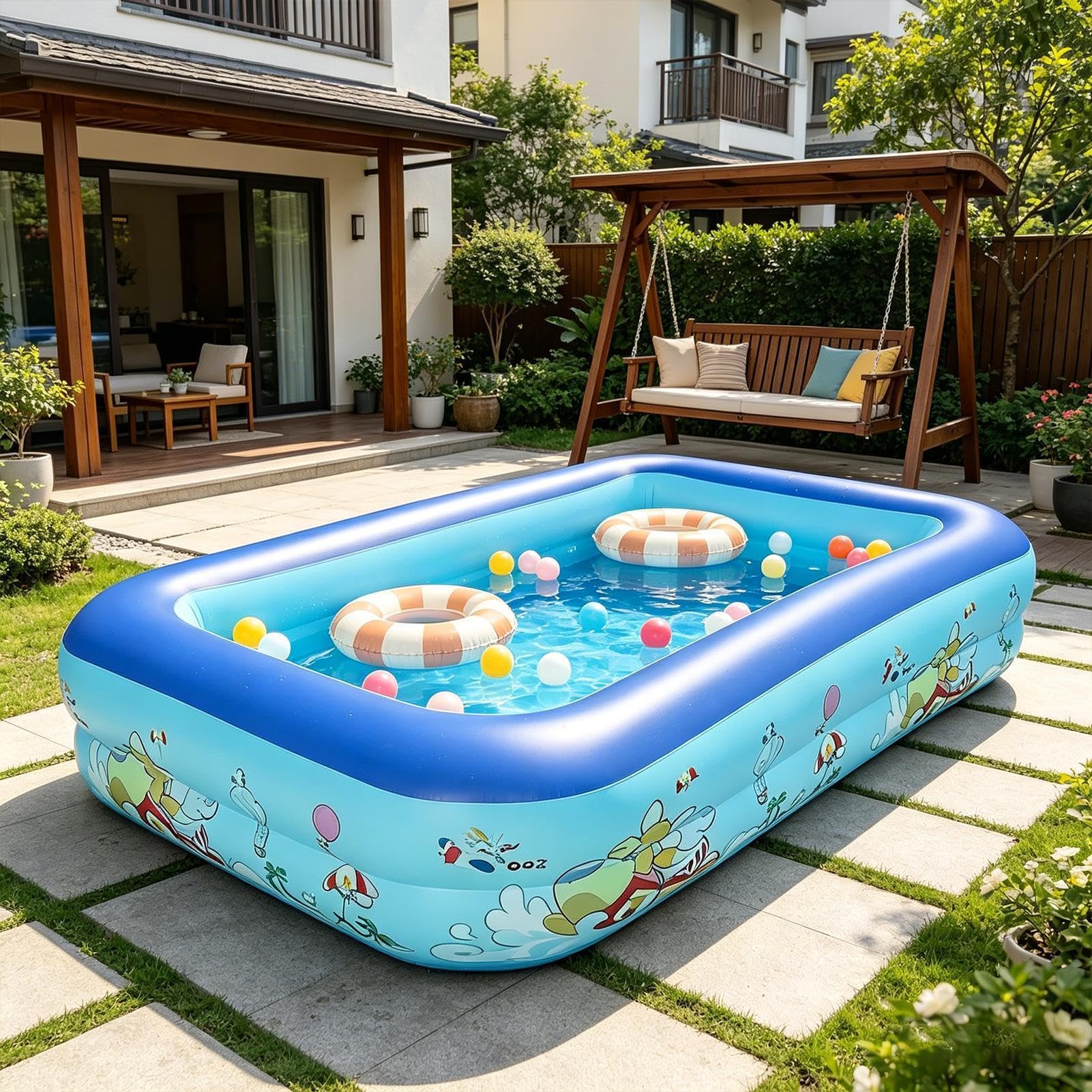 Piscina Gonfiabile Vasca Sovradimensionata Rettangolare Rinforzata per | Piscina per Adulti e Bambini per Festa Acquatica Estiva in Spazi Interni ed Esterni come Giardino Cortile e Prato
