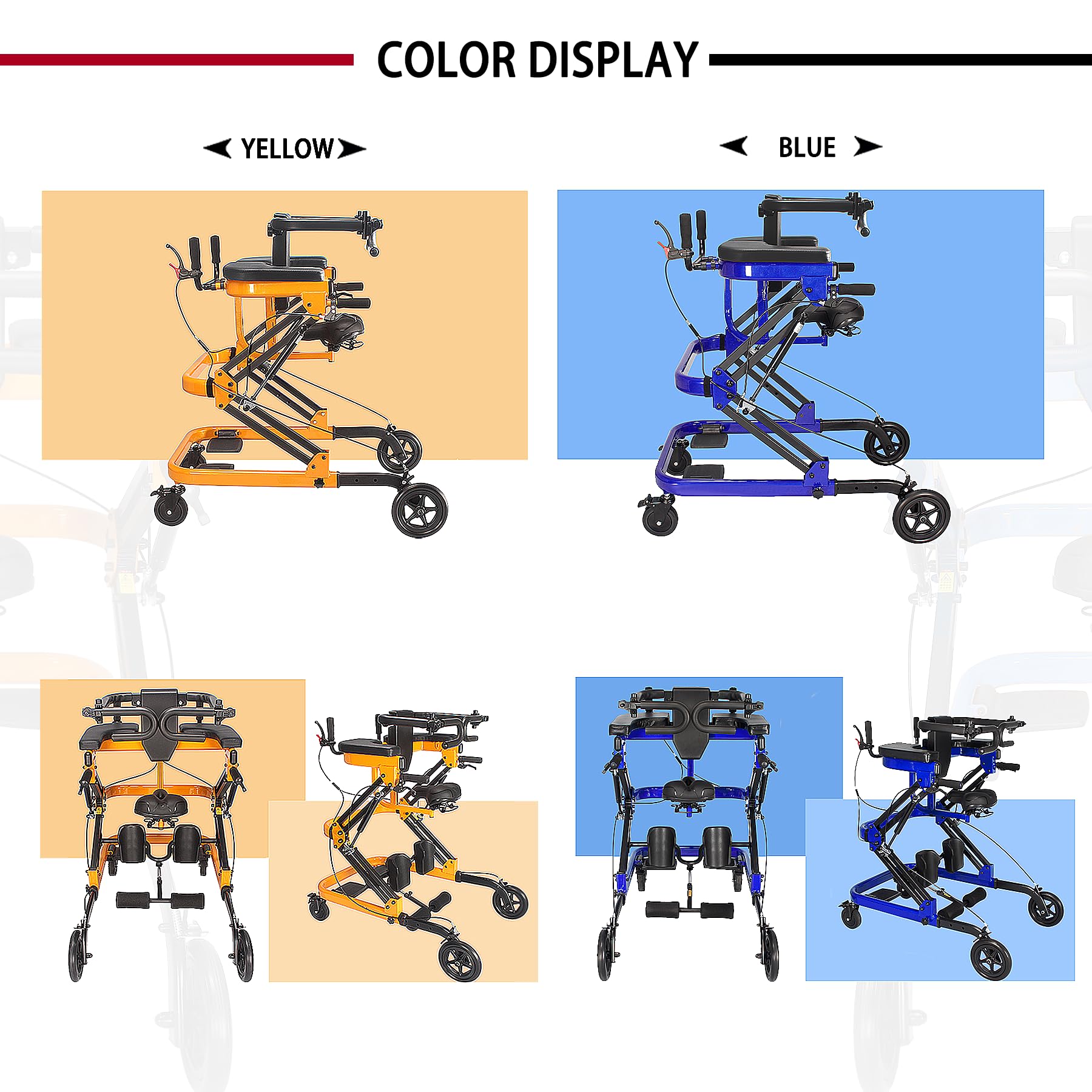 Walker di Riabilitazione Multifunzionale con addestramento in Piedi, Camminata e Carrello, Altezza Regolabile, Design Anti-inclinazione, Ideale per l'uso di casa e Clinica Yellow