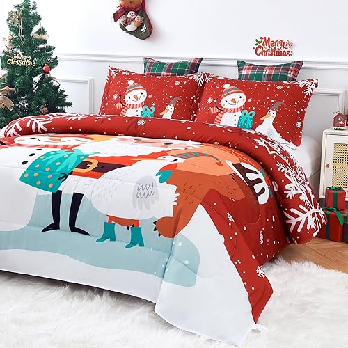 Miniatura 9 de YIYEA Juego de edredón para niños tamaño matrimonial, edredón de Navidad, bonitos juegos de ropa de cama de Navidad para niñas y niños, ligero,