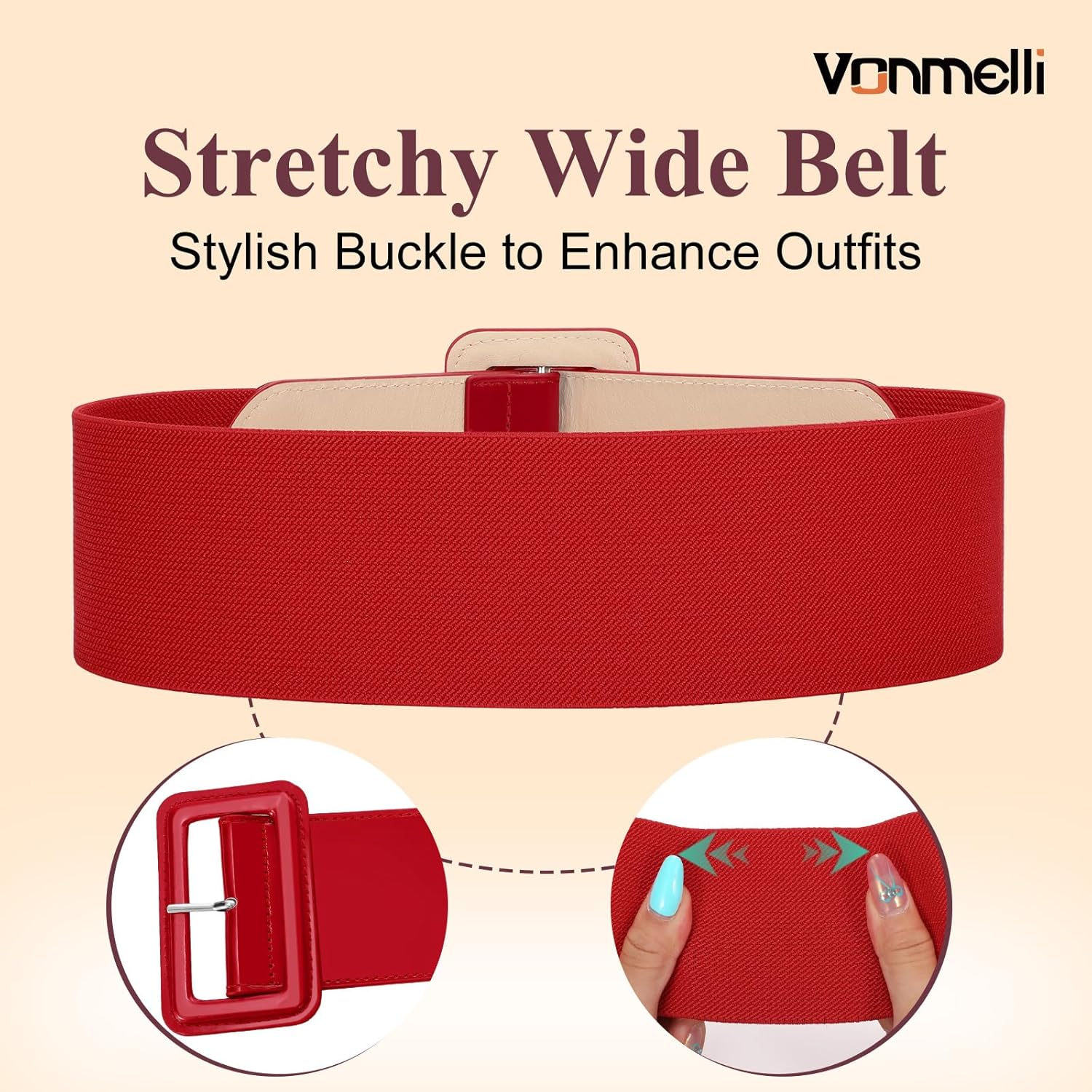 VONMELLI Stretchy Wide Women Belts Elastic Vintage Belts for Women Fashion Ladies Waist Belt for Dress - Image 2