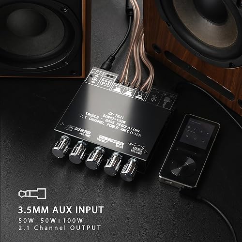 Miniatura 5 de ZK-TB21 Placa Amplificador Bluetooth 2.1 Canal, 50W+50W+100W Potencia Salida Clase D Módulo AMP con chip dual TPA3116D2 (ZK-TB21)