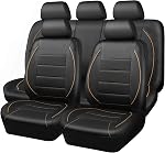 CAR PASS Universal FIT Piping Leather Car Seat Cover, for suvs,Van,Trucks,Airbag Compatible,Inside Zipper Design and Reserved Opening Holes (Full seat Covers, Black and red Color)