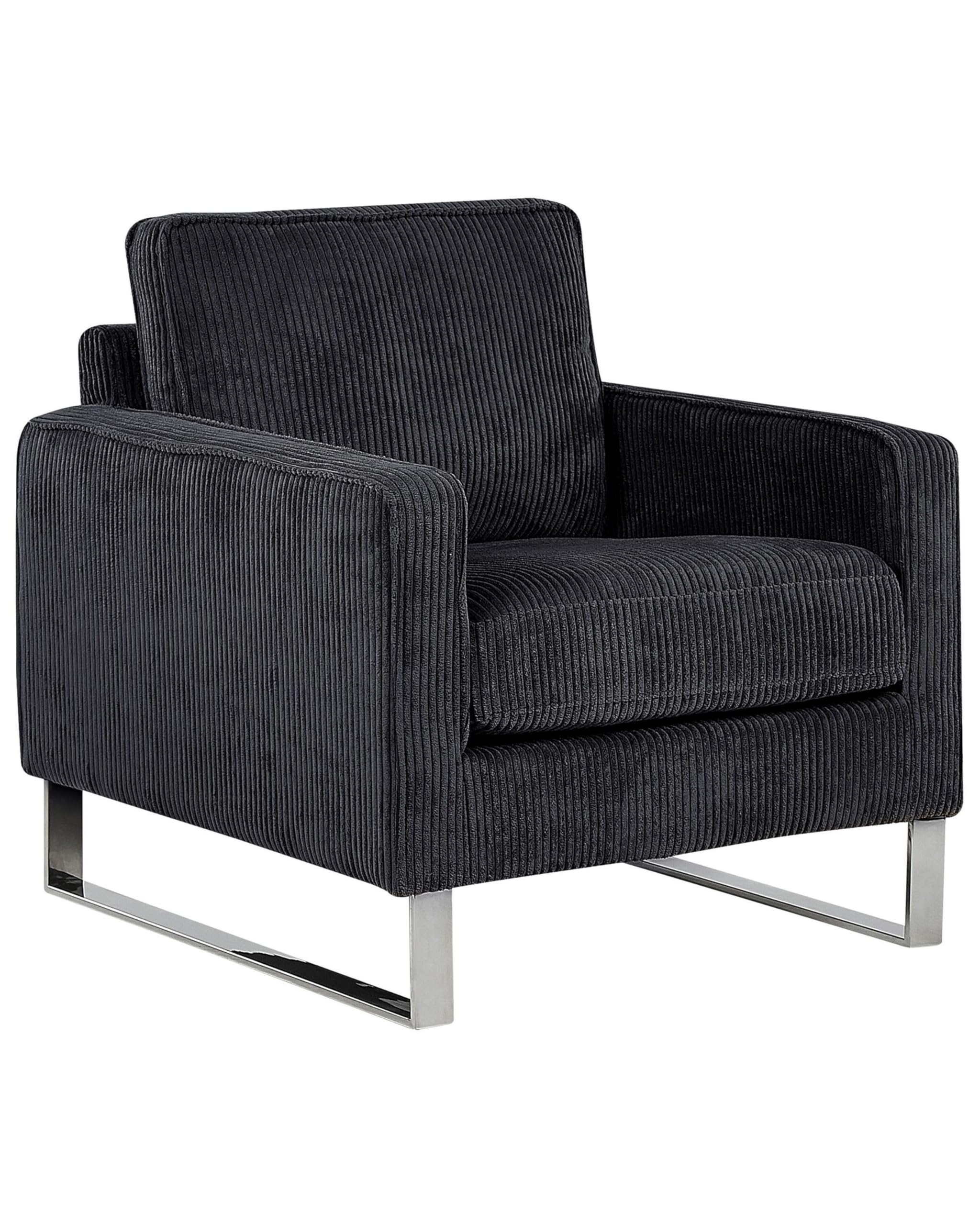 Beliani Retro Sessel Cord Füße aus Edelstahl schwarz Vind