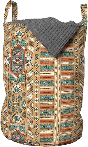 Ambesonne Bolsa de lavandería tribal, patrón de tribu secreta en estilo bohemio, cesta con asas con cierre de cordón para lavandería, 13 x 19