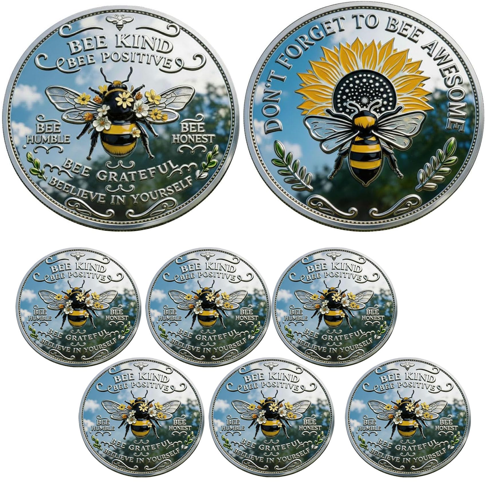 Moneda Conmemorativa de Positividad "Bee Kind" - Moneda del Desafío "Bee Kind", Ficha Motivacional de Doble Cara con Afirmaciones, Regalo Inspirador para Amigos y Familiares (#A6Pcs)