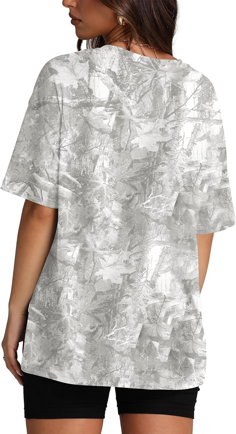 Camo Shirt Women Mens Oversized Camouflage Print Graphic Tees Maple Leaf Short Sleeve Crewneck T Shirt Streetwear - Image 2