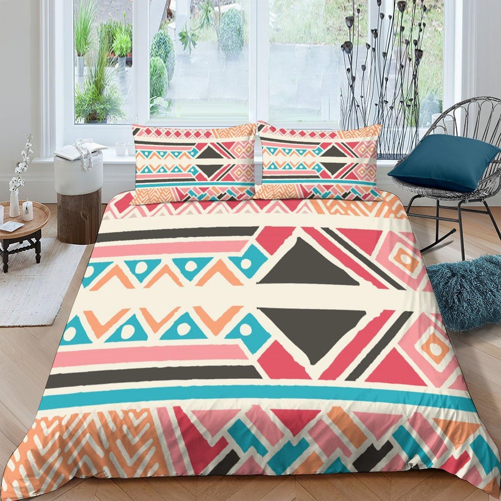 Ctjqhvkz Style-4 3D Printed Aztec Geometric Fitted Sheet Microfiber Vibrant Tribal Mattress Cover For Bedroom Dorm Decoration Easy Care Single（135X200cm）