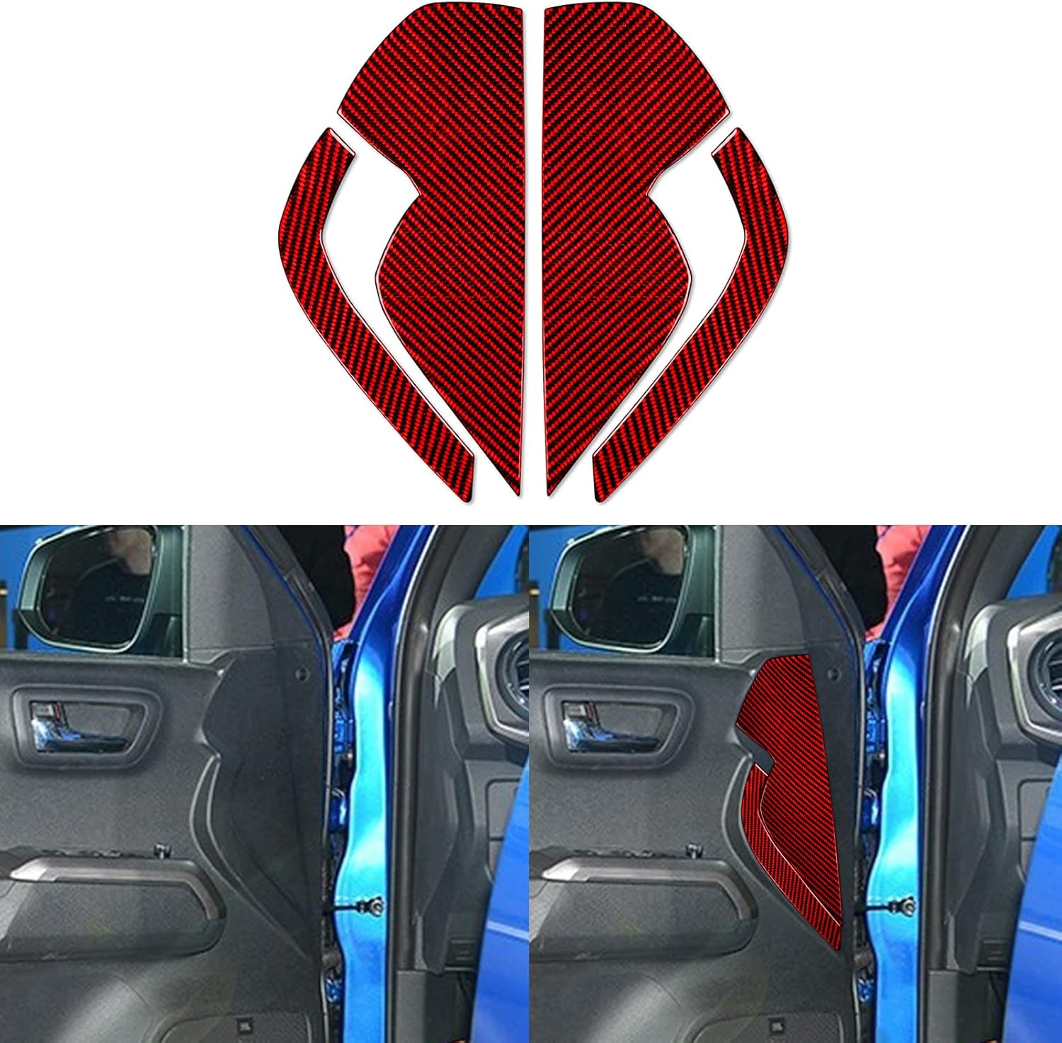 ​NVCNX Real Premium Carbon Fiber Compatible with Toyota Tacoma 2016 2017 2018 2019 2020 2021 2022 2023 Accessories Car Door Buffer Mat Cover Interior Trim Red