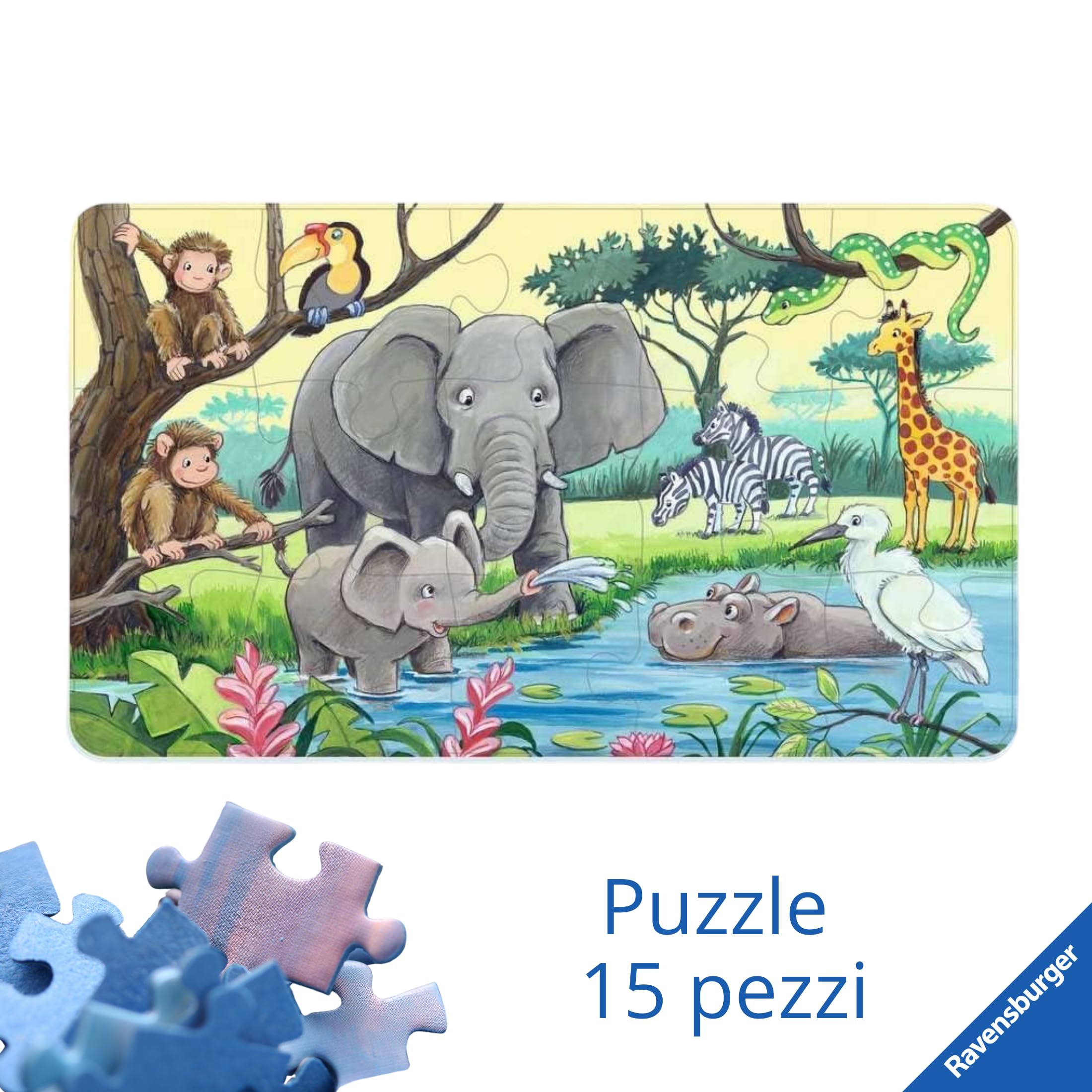 Ravensburger Puzzle Bambini 3 Anni Animali Africa 15 Pezzi Inclusi Incorniciati Giochi Educativi Regalo