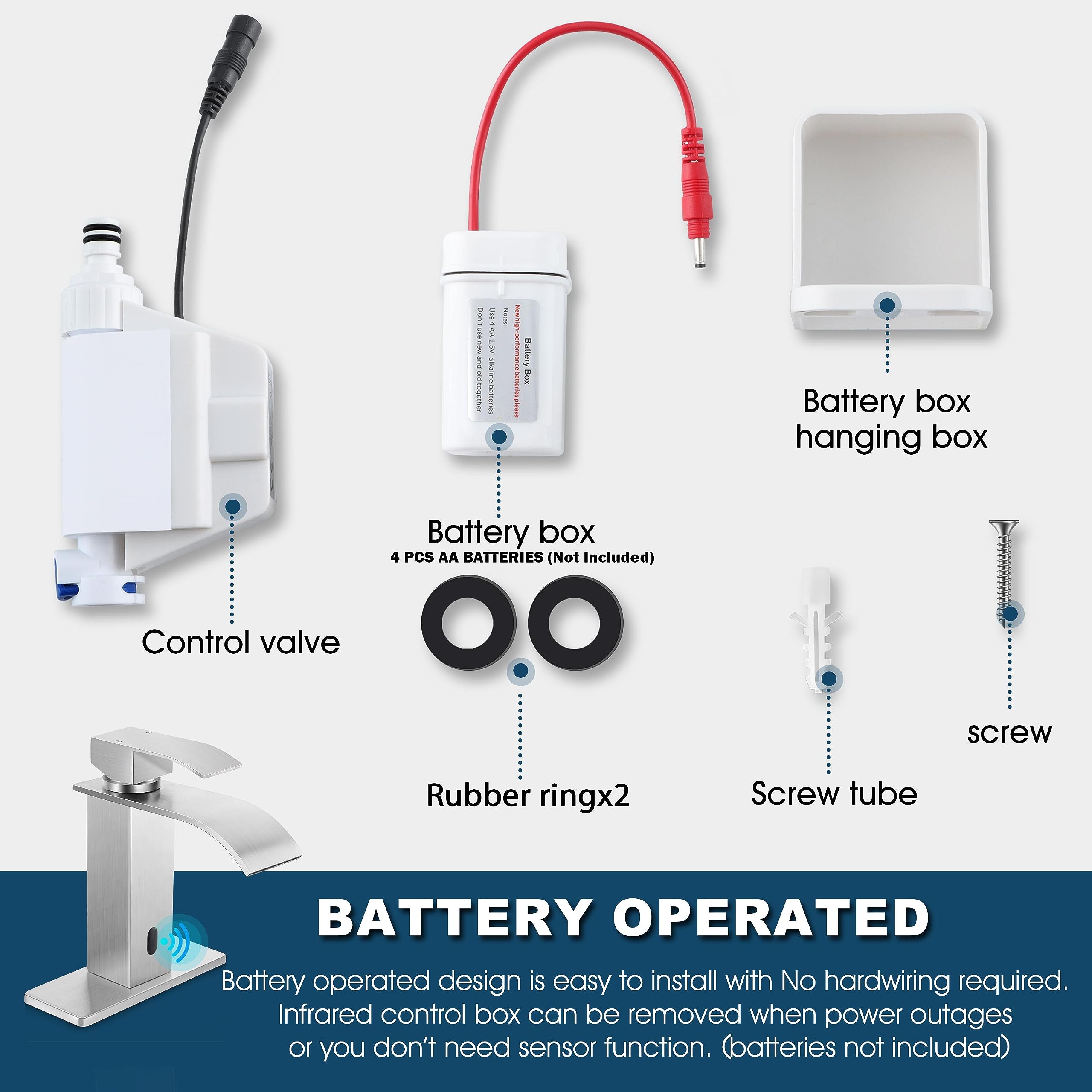 Touchless Bathroom Sink Faucet, Herogo Automatic Sensor Matte Black Waterfall Stainless Steel Bathroom Faucet with Brass Pop Up Drain, Deck Mount Vanity RV Lavatory Faucet with 2 Water Hoses