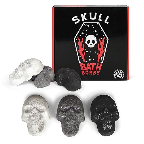 Skull Bath Bomb Set - Scented 6 Pack - Spooky Valentines Day Gifts and Decor - Witchy Gifts for Women, Spooky - Gothic Bathroom Décor