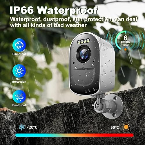 Miniatura 6 de Cámaras para seguridad en el hogar, cámaras de seguridad 2K inalámbricas para exteriores con detección de movimiento y visión nocturna a color,