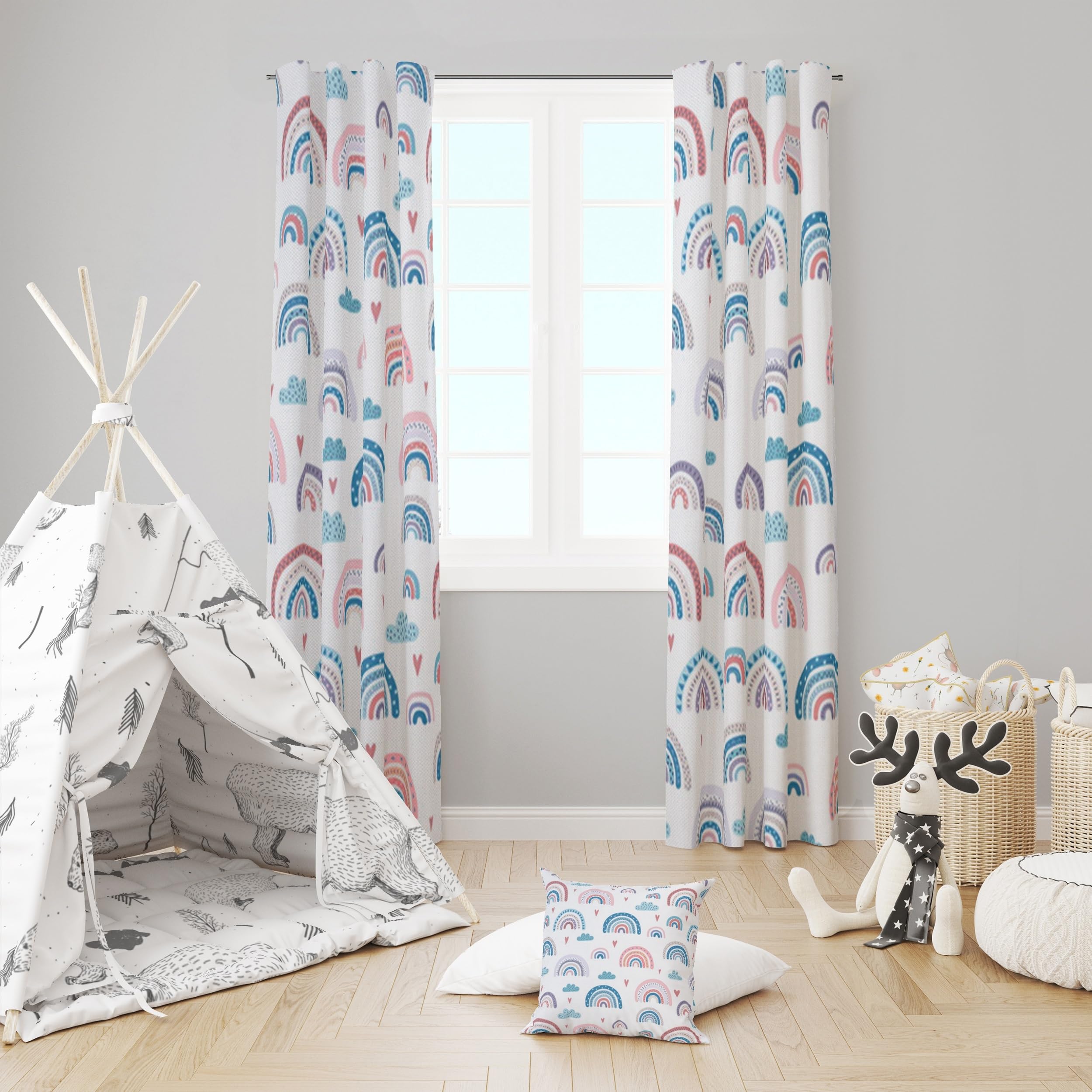ggaimwf Rainbow Curtains Pencil Pleat Hobo Colorful Cartoon Rainbow Curtains Kids Bedroom Window Treatment for Child Girls Living Room Nursery Cafe Interior Divider Curtain Tier 117x183cm 2 Panels - Image 2