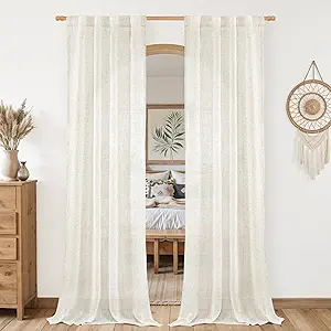 LAMIT Cream 80 inch Linen Curtains for Doorway, Light Filtering Semi Sheer Drapes Back Tab and Rod Pocket Neutral Panels for Bedroom/Living Room, 34 x 80 Inch, 2 Panels