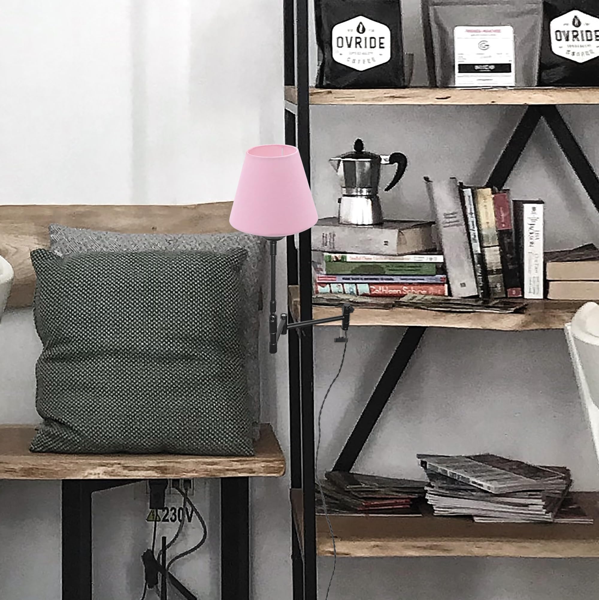 Lampada a morsetto industriale con 2,5 cavi interruttori, clip regolabile su lampada da lettura, lampada da comodino dimmerabile con braccio flessibile per scrivania, comodino, scaffale rosa