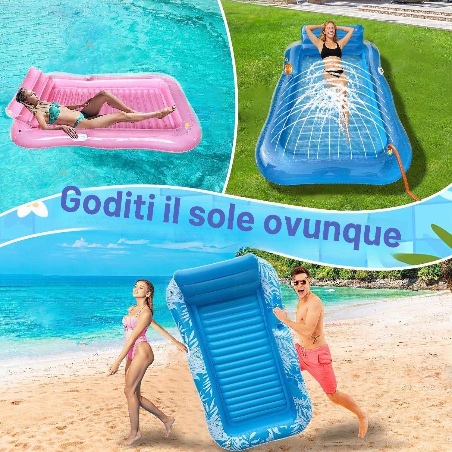 Materasso ad aria per piscina, per adulti, gonfiabile, con irrigatore integrato, per piscina, gonfiabile, per prendere il sole, per piscina