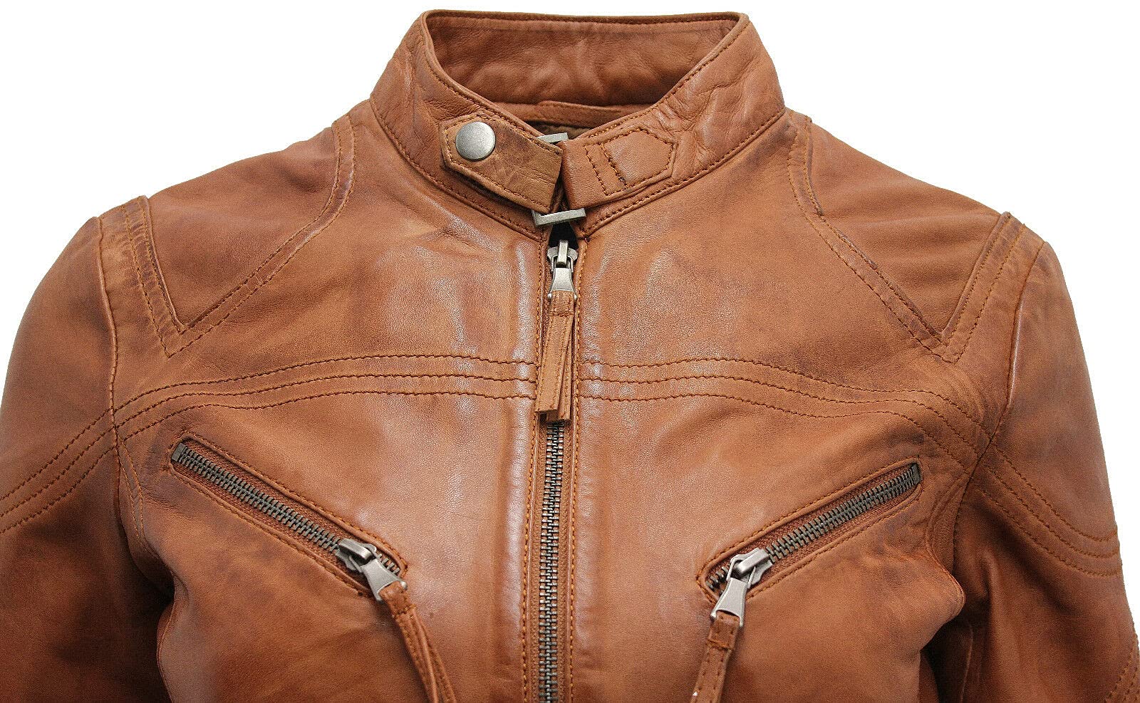 Infinity Leather Veste de Moto Classique en Cuir Véritable Pour Femmes