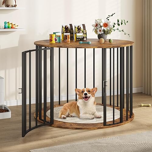Miniatura 3 de Mueble de jaula para perros de 32 pulgadas para perros grandes y medianos, perrera de madera para interiores, mesa auxiliar decorativa para casa de