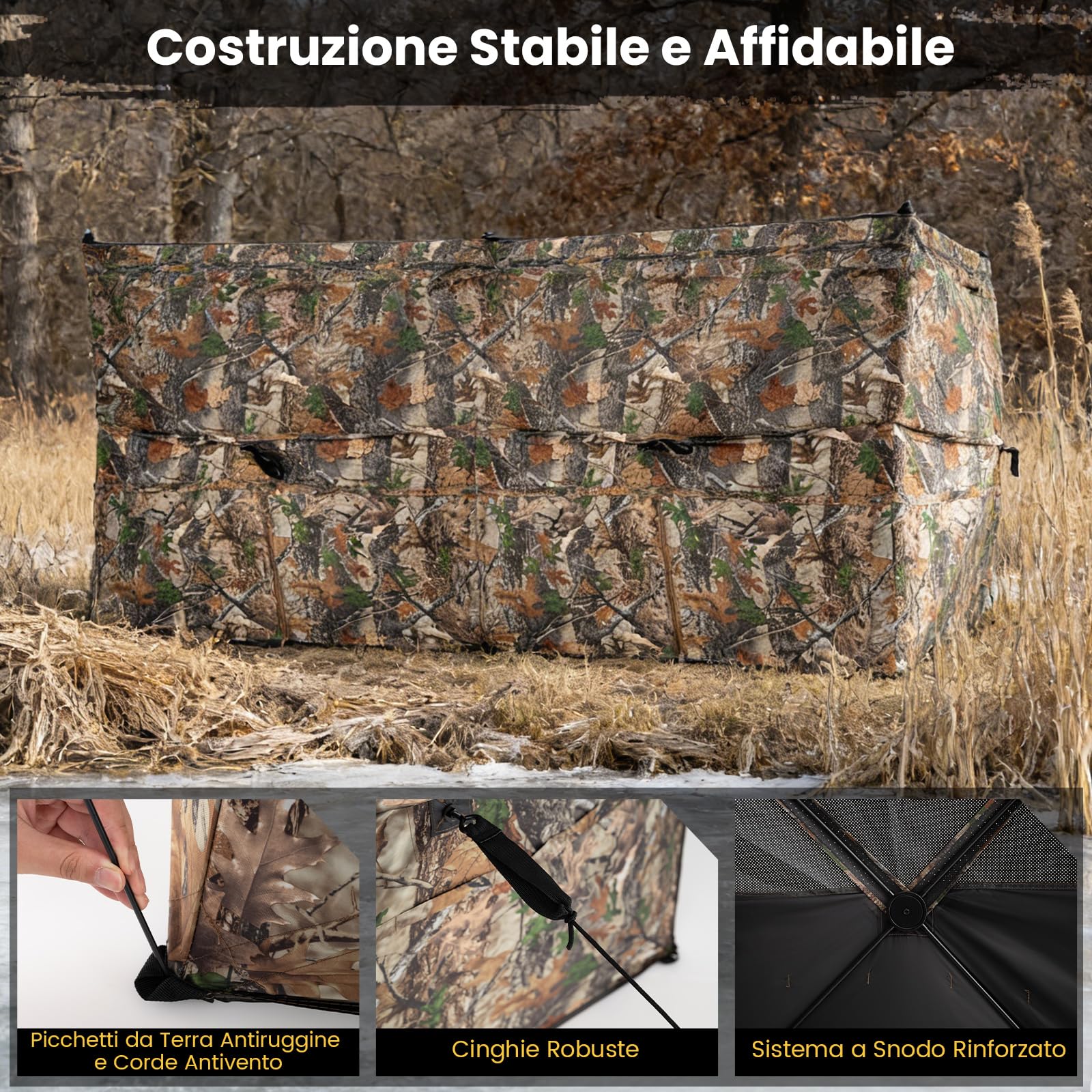 COSTWAY Barriera di Caccia Mimetico a 3 Lati Portatile 360°, Nascondiglio Pop-up 1-3 Persone con Porta per Cani, Tessuto Oxford con Borsa Trasporto, per Fotografia Naturale e Caccia