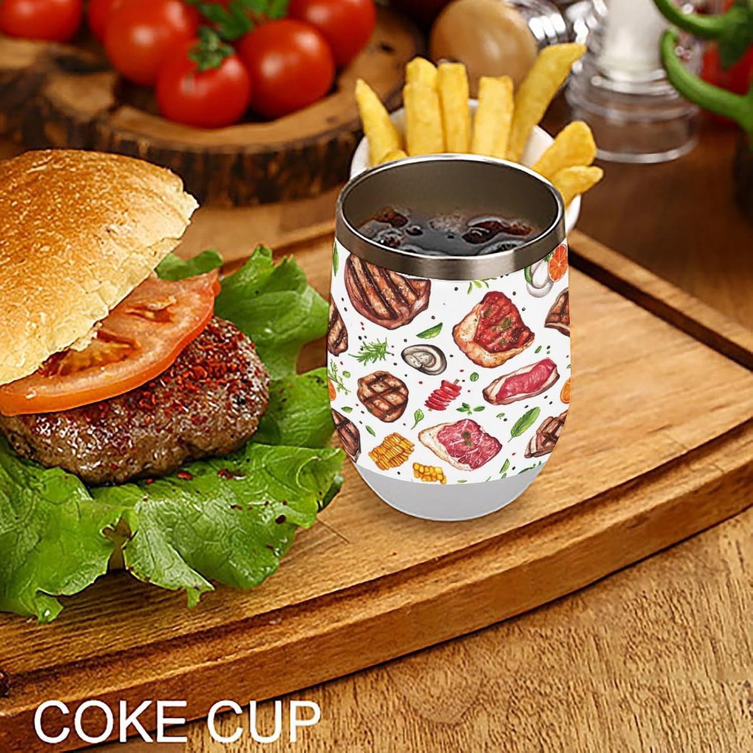 Meat Food And Barbecue Coffee Travel Mug Cup Insulated Tumbler Stainless Steel with Flip Lid One Size