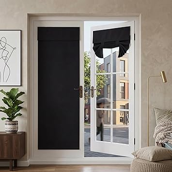 RYB HOME 2 Panels Blackout French Door Curtains Set of 2 - No Drill Thermal Insulated Privacy Door Window Blinds Room Darkeni