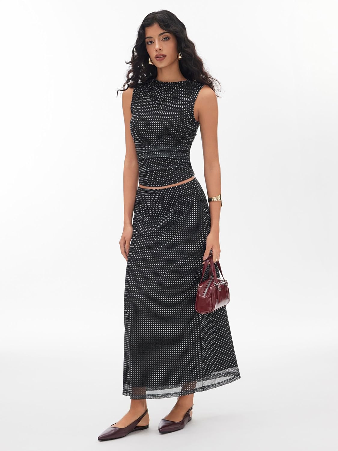 CIDER Women Two Piece Outfits Polka Dot Sleeveless Tops and Maxi Skirts Summer Going Out Trendy Casual Outfits - Image 3