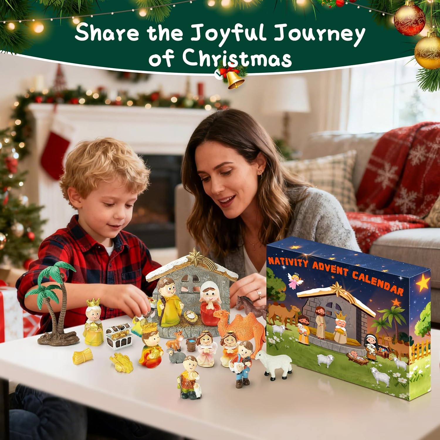Nativity Advent Calendar, 24-Day Countdown Xmas Advent Calendar 2025-Little People Nativity Set Religious, Jesus Birth Scene for Adults, Kids, Christian Scene Ornaments Indoor Gift for Boy Girl