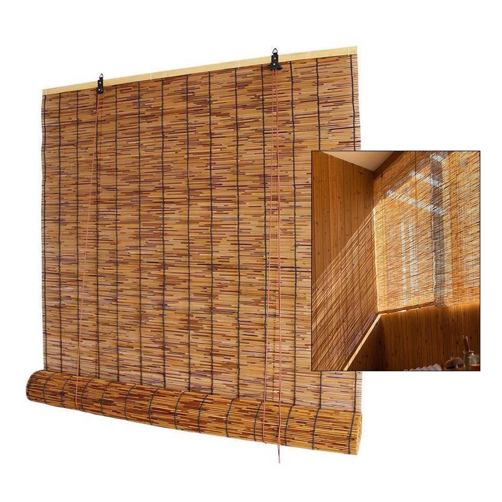Rideaux en Roseau,stores Enrouleurs en Bambou Avec Poussoir,rideaux Romains Rétro Naturels Largeur 50/60/80/90/130cm,stores en Bambou Filtrant La Lumière Intérieur/extérieur,100x160cm/39.5*63in