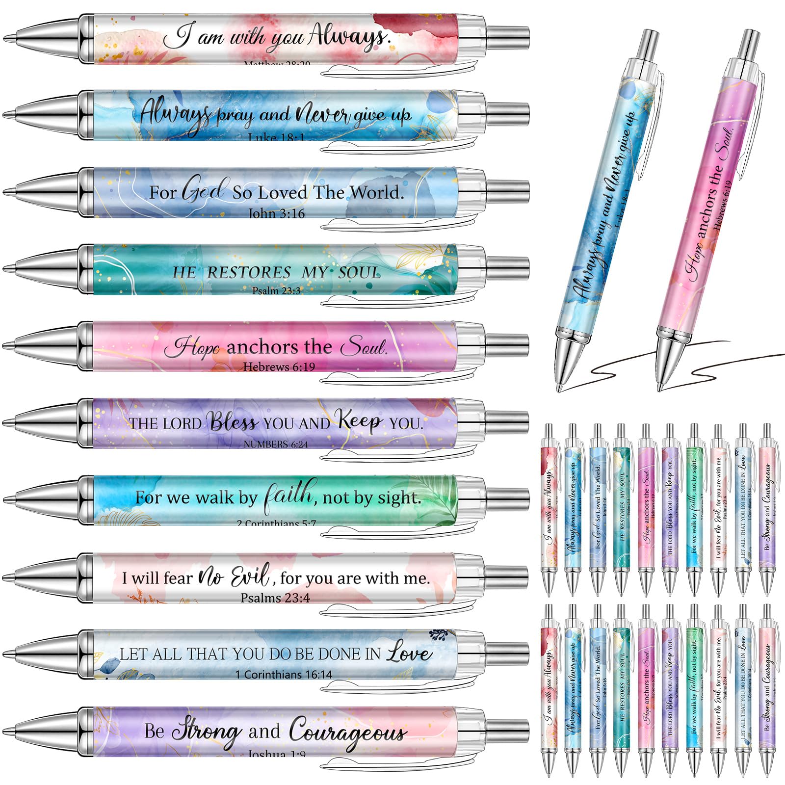 Qeeenar 50 Pcs Bible Verse Ballpoint Pens Christian Gift Inspirational Quotes stuff Funny Ballpoint Retractable Ink Pens for Women Men Colleague