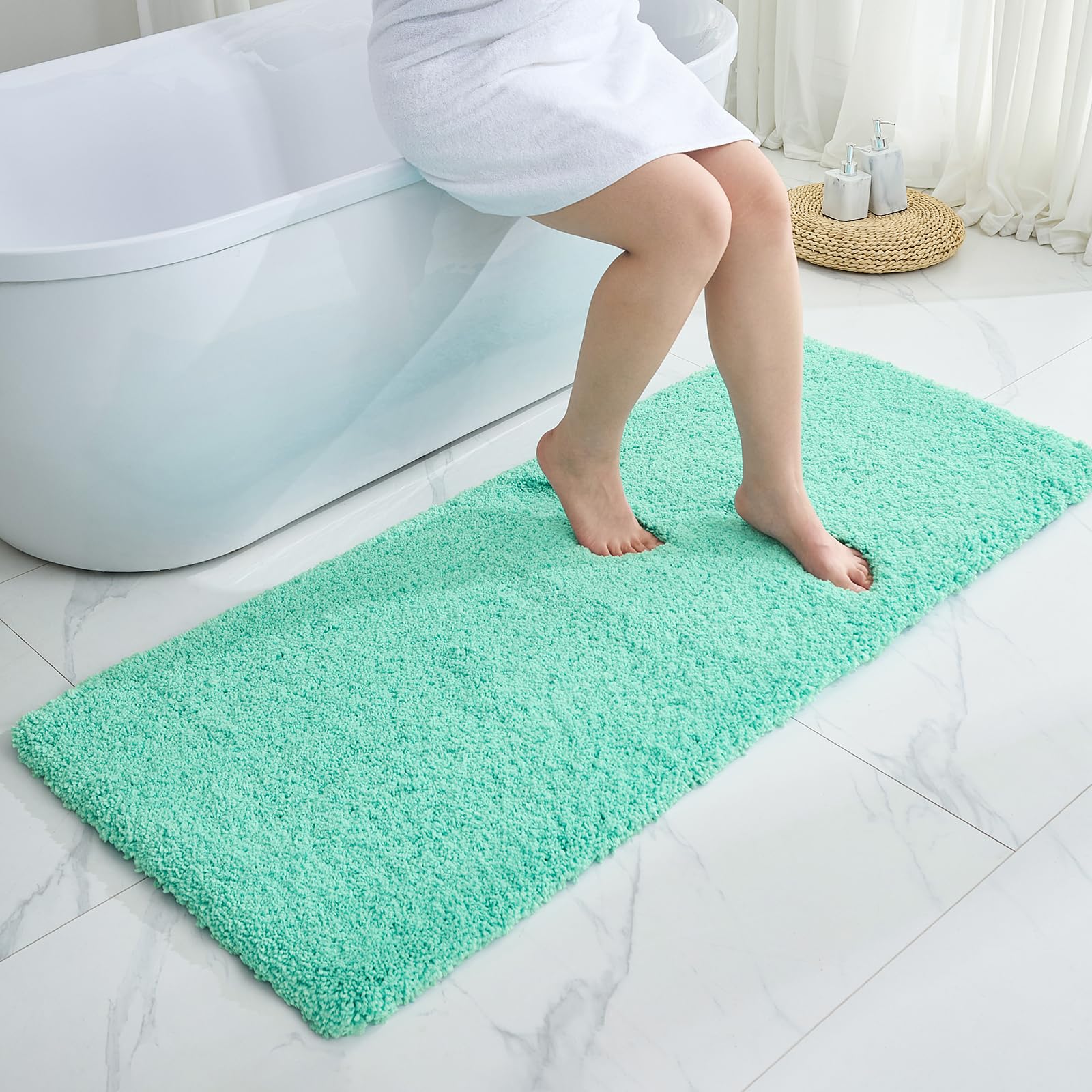 Disolla Mint Green Bathrom Runner Rug 24x59 - Large Soft Plush Bath Mat, Thick Long Non-Slip Shaggy Floor Mat, Ultra-Absorbent for Master Bathroom