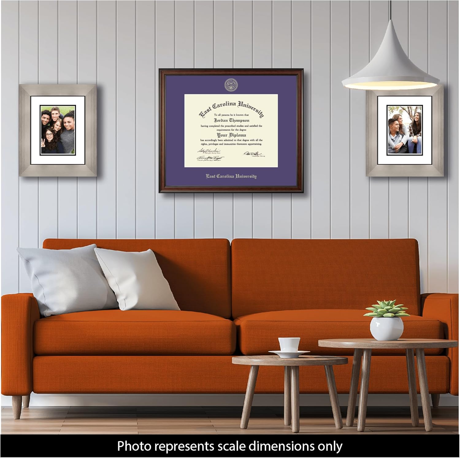 Church Hill Classics - East Carolina University 14" w x 11" h Diploma Frame - Fits a bachelor's, master's and phd - Gold Embossed Diploma Frame - Mahogany Moulding with Purple Matting