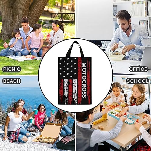 Vista 6 de USA Motocross Dirt Bike Lunch Bag Insulated Lunch Box Container Reusable Tote Bag for Home Office