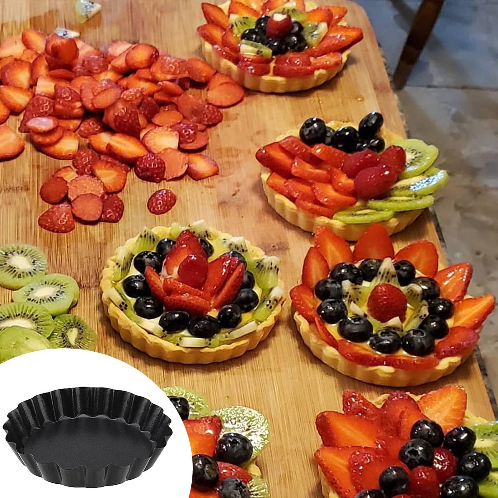 NAMYEUT 12 Stück 10cm Klein Tarteform mit Hebeboden, Antihaft Quicheform, Quiche Backform Klein Tarte Backform für Quiche, Torte, Obsttorte Küche, Haushalt & Wohnen