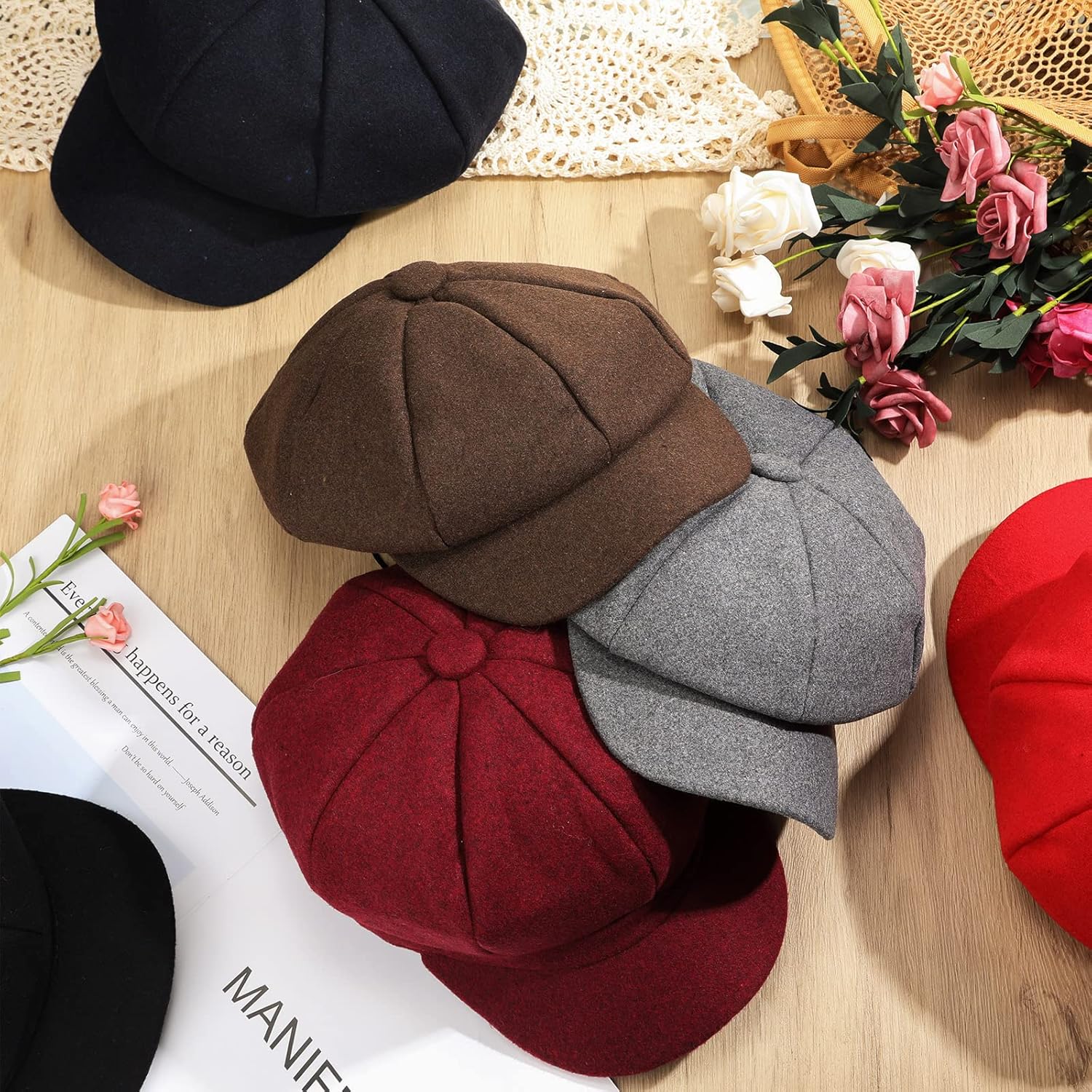 Cindeer 6 Pcs Women Newsboy Caps Ladies Hat Warm Wool Visor Beret Hats for Women Vintage Baker Boy - Image 7