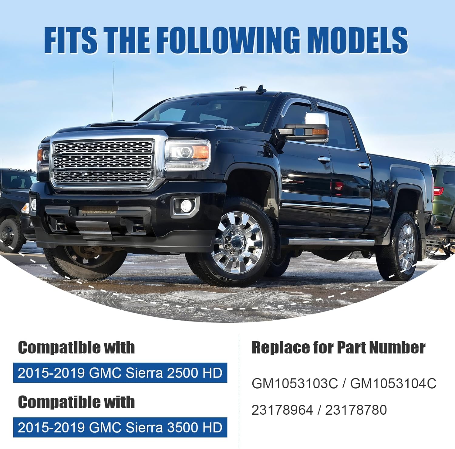 Gloss Black Front Bumper Skid Plate Compatible with 2015-2019 GMC Sierra 2500HD 3500HD, OE# GM1053103C GM1053104C 23178964 23178780