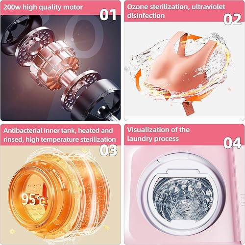 Miniatura 6 de Mini lavadora portátil, lavadora de carga pequeña de 1.76 libras con bomba de drenaje para brasier, ropa interior, calcetines, tela seca deportiva