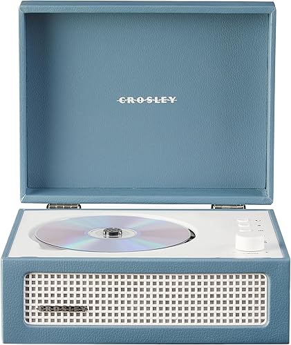 Crosley CR3517A-WB Voyager - Reproductor de CD portátil retro con altavoces estéreo Bluetooth y radio FM, color azul lavado