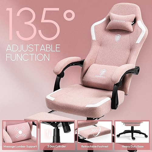 Miniatura 6 de Dowinx - Silla de tela para videojuegos con cojín de muelles de bolsillo, silla de computadora transpirable con soporte lumbar de masaje y