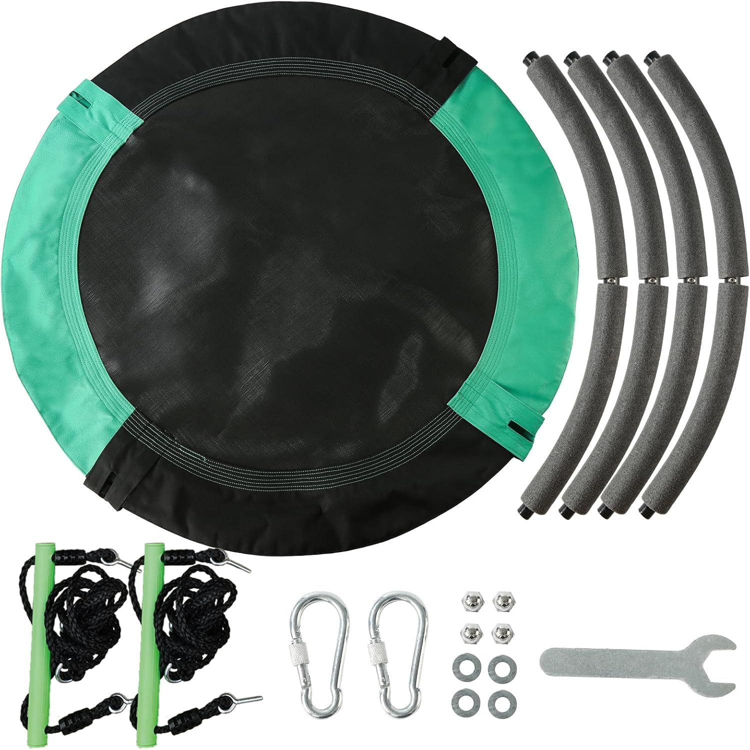 3.3FT Round Tree/Saucer Swing with Handles -Made of Sturdy Frame,PP Mat,Adjustable Multi-Strand Ropes,Safe and Durable for Yard Garden Playground Park (Black and Dark Green, 40 inches)