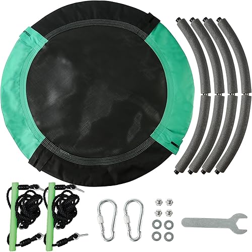 Miniatura 6 de Columpio redondo negro con asas, hecho de marco resistente, tapete de polipropileno, cuerdas ajustables de múltiples hebras, seguro y duradero para