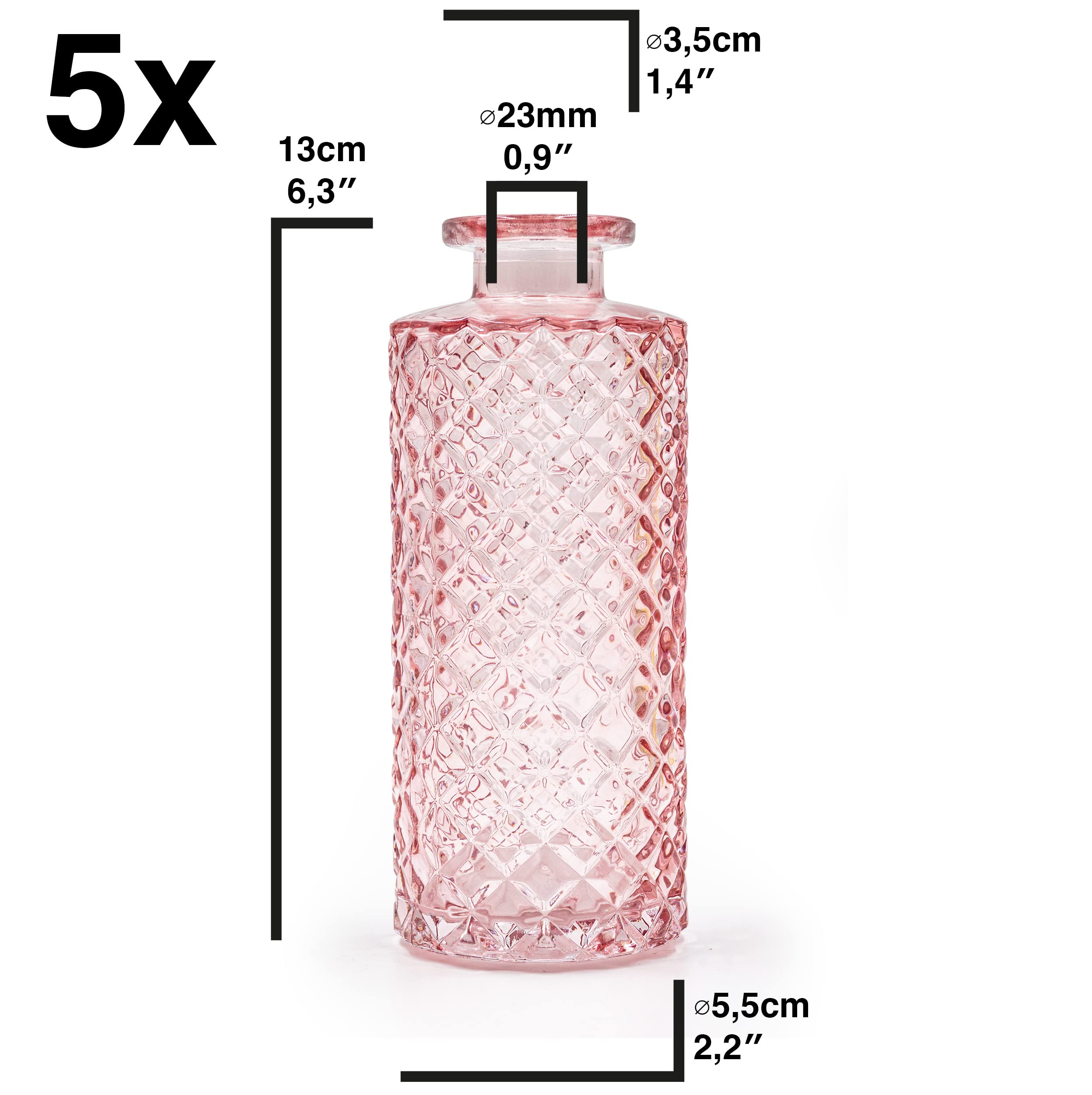 Set di 5 piccoli vasi decorativi in vetro, per matrimoni, piccoli vasi moderni, decorazione primaverile, decorazione per piante, fiori secchi, set di decorazioni per matrimoni (rosa)