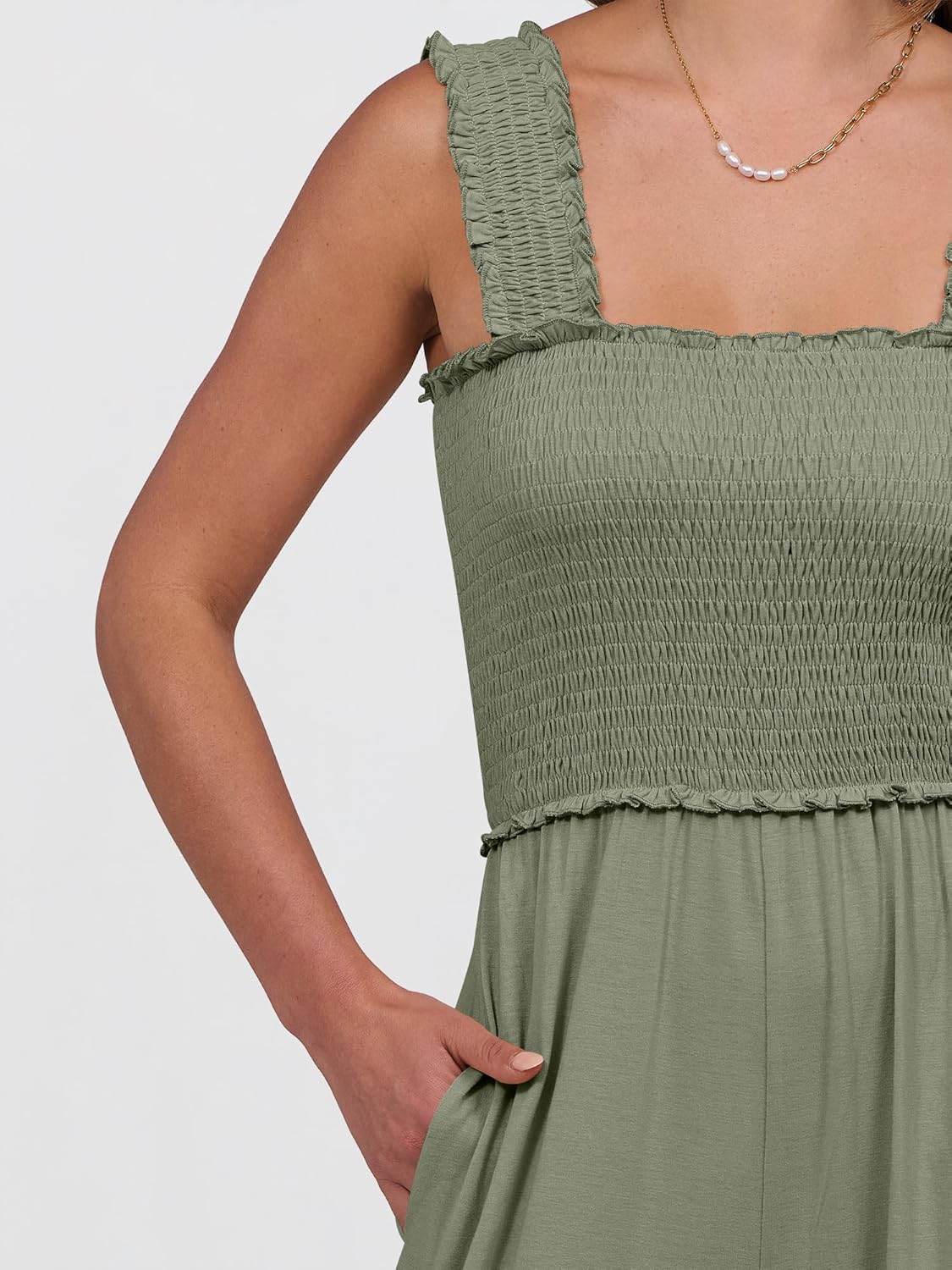 ANRABESS Jumpsuits for Women Dressy Casual Smocked Sleeveless Wide Leg Longe Rompers One Piece 2026 Summer Vacation Outfits - Image 5