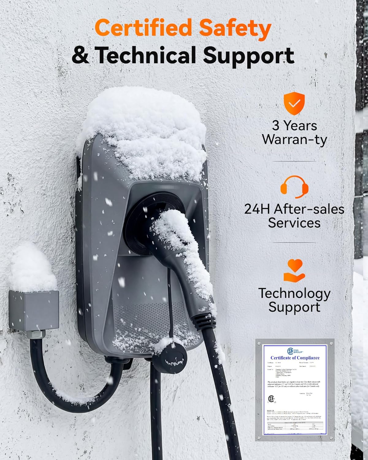 WOLFBOX Level 2 EV Charger 50 Amp J1772,Hardwired EV Charger Level 2 with NEMA 14-50 Plug 25ft Cable,Indoor/Outdoor,Smart APP&RFID Card Control,240V Electric Car Charger for Electric Automobile(WE50)