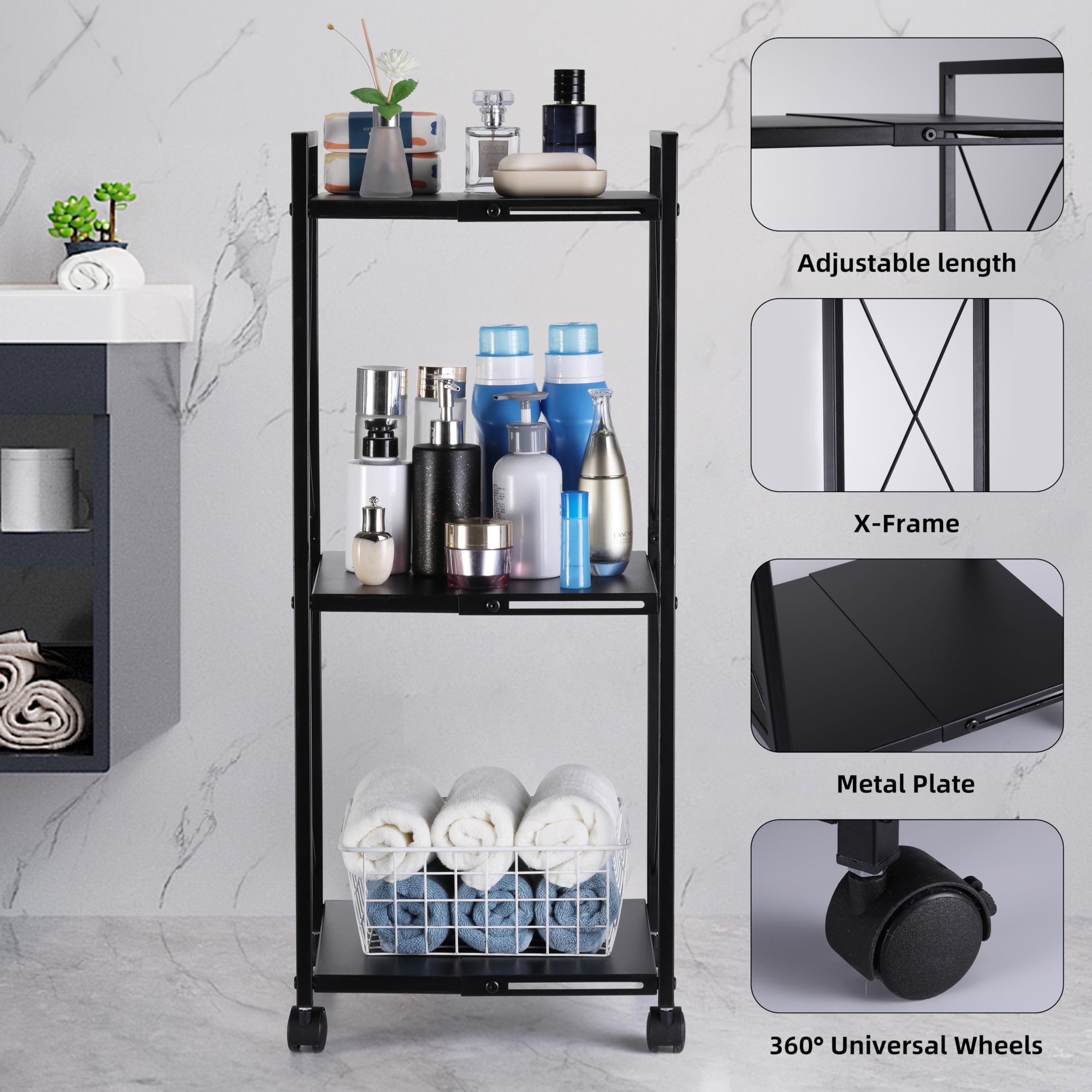 Boulphia 3 Tier Narrow Shelf Unit for Small Spaces, Shelf Between Washer and Dryer, Expandable, Narrow, Laundry Shelf Between Washer and Dryer, Ideal for Bathroom, Kitchen, Storage, Laundry