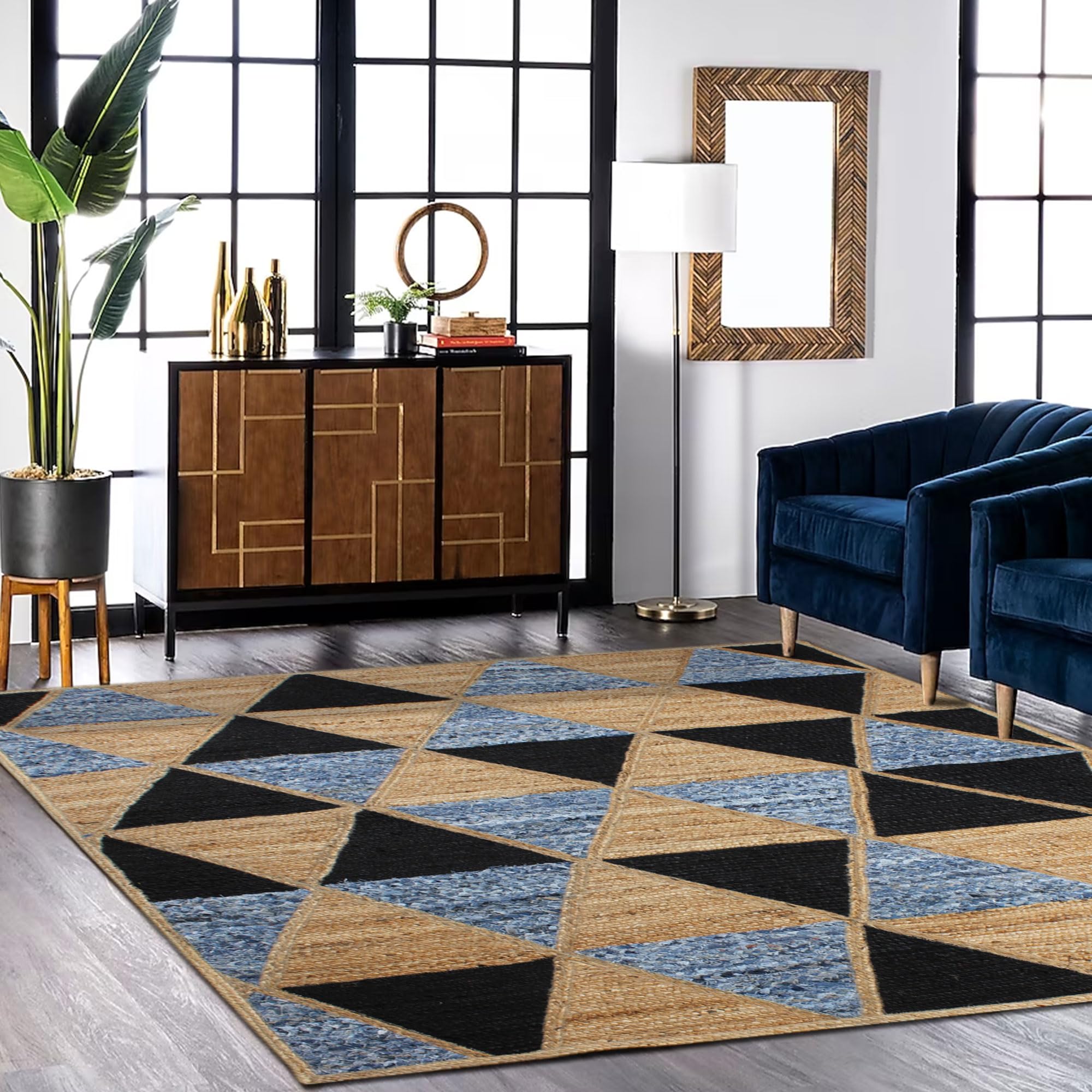 Tapis en jute et coton fait main Cape Code, élégance géométrique durable