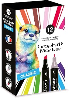 Graph'it Marker auf Alkoholbasis, 12er-Set, 2 Spitzen Classic colors