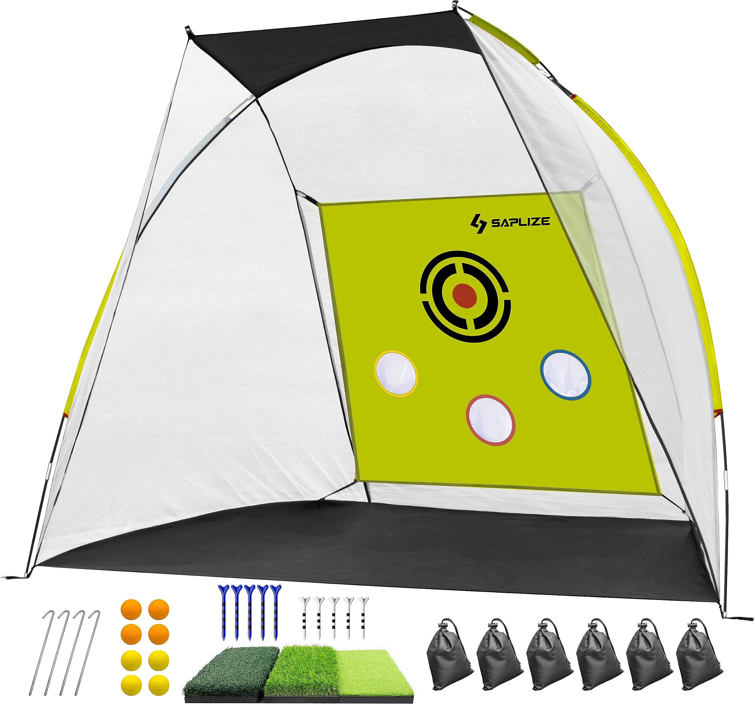 SAPLIZEImpact-Resistant Golf Net with 20% Larger Hitting Area, Ideal for Backyard Practice and Indoor/Outdoor Golf Training, Highly Stable Design